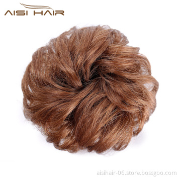 Aisi Hair Brazilian Human Hair Curly Flax Yellow Chignon Bun Elastic Rope Rubber Band Hairpiece Clip In Extension For Women